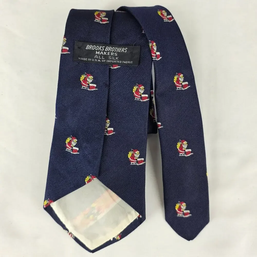 BROOKS BROTHERS MAKERS MEN'S BLUE ALL SILK SANTA SLEIGH HOLIDAY TIE 4